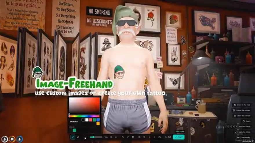 Var-TattooShop V2, the FiveM tattoo studio by Var, with image import and freehand drawing on the ped